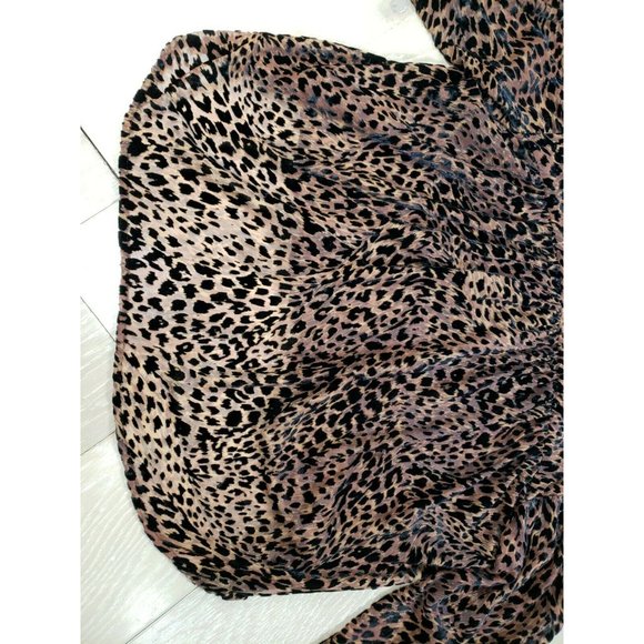 FREE PEOPLE Sheer Loose Leopard Print Blouse Top Medium Women's V Neck Boho - Picture 7 of 10